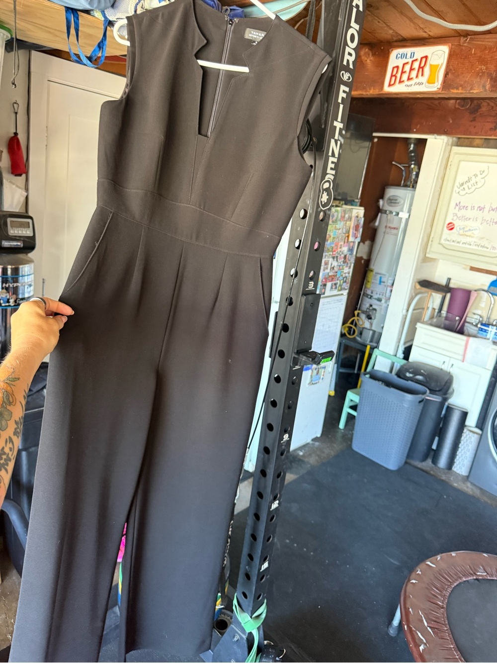 Tahari Black Sleeveless V-Notch Jumpsuit